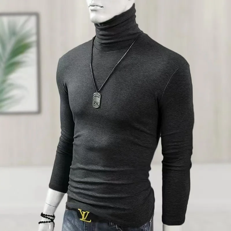 Autumn Winter Mens Thermal Underwear Basic Bottoming Plain T-shirt Slim Fit Turtleneck Pullover Thermo Undershirt Male Tops