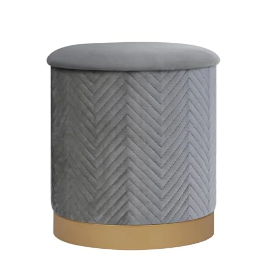 

Round Velvet Storage Ottoman with Tray Lid 16.3" Foldable Ottoman Footstool with Metal Base Upholstered Storage Footrest for Do