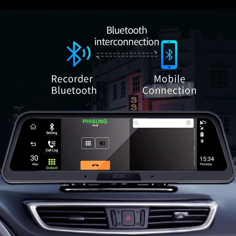 4G GPS DashCam Car Recorder 1080p Resolution 360 Degree View WIFI ADAS-10 Inch IPS Display Android 8.1 Dual Camera Black Box