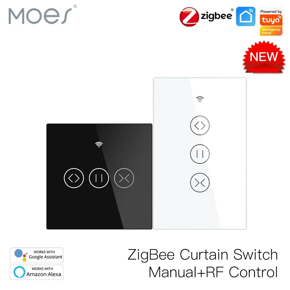 

ZigBee RF Smart Touch Curtain Switch Roller Blinds Shutter Tuya Smart App Wireless Control Relay Status Works with Alexa Google