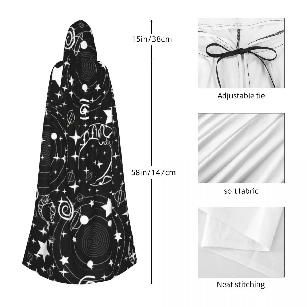 Robe longo de bruxaria masculino e feminino, capa com capuz, sol, lua e estrelas, festa de Halloween Cosplay, adulto