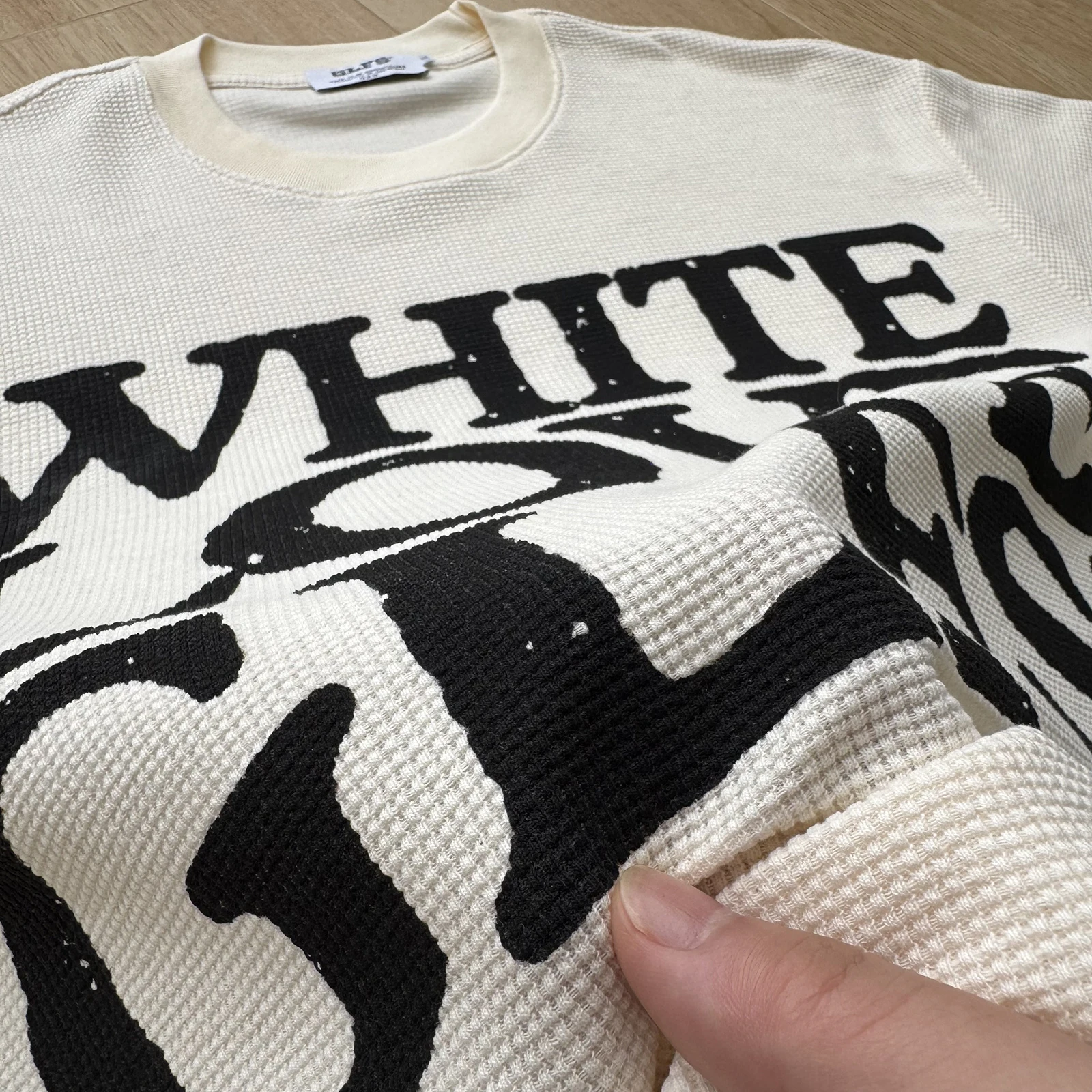 Letter Printed Crewneck Waffle Knit T-shirt for Men's Summer New Orginal Loose Casual Plain Pullover
