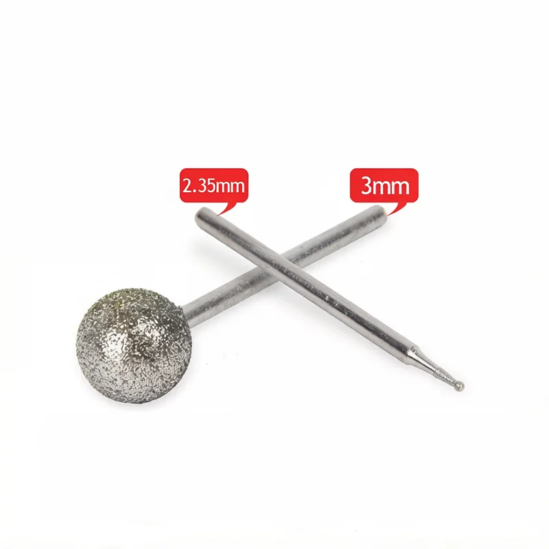 2.35/3mm Shank Ball Round Diamond Burr Grinding Bits Ball Shape Polishing Head Precision Carving Tool Head Dia 3/4/5/6/8/10mm