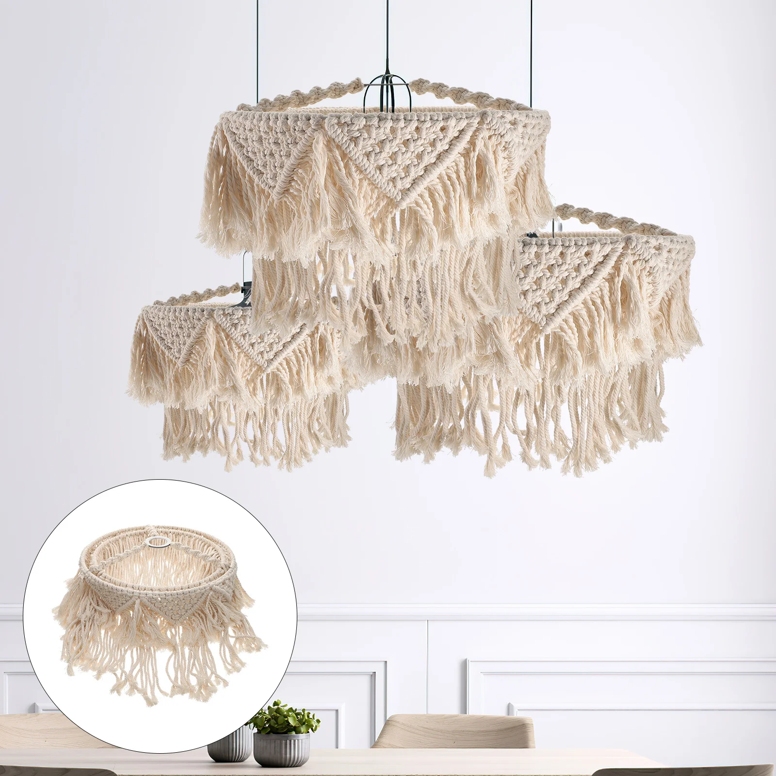 

Bohemian Cotton Woven Macrame Lamp Shade Ceiling Hanging Pendant Light Cover Decorative Indoor Lighting Macrame Lamp Shade