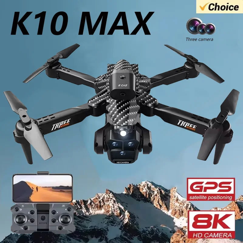 K10 MAX Rc Drone 8K Professional Wide Angle Triple HD Camera Foldable Helicopter Obstacle Avoidance Height Helicopters Toy Gifts