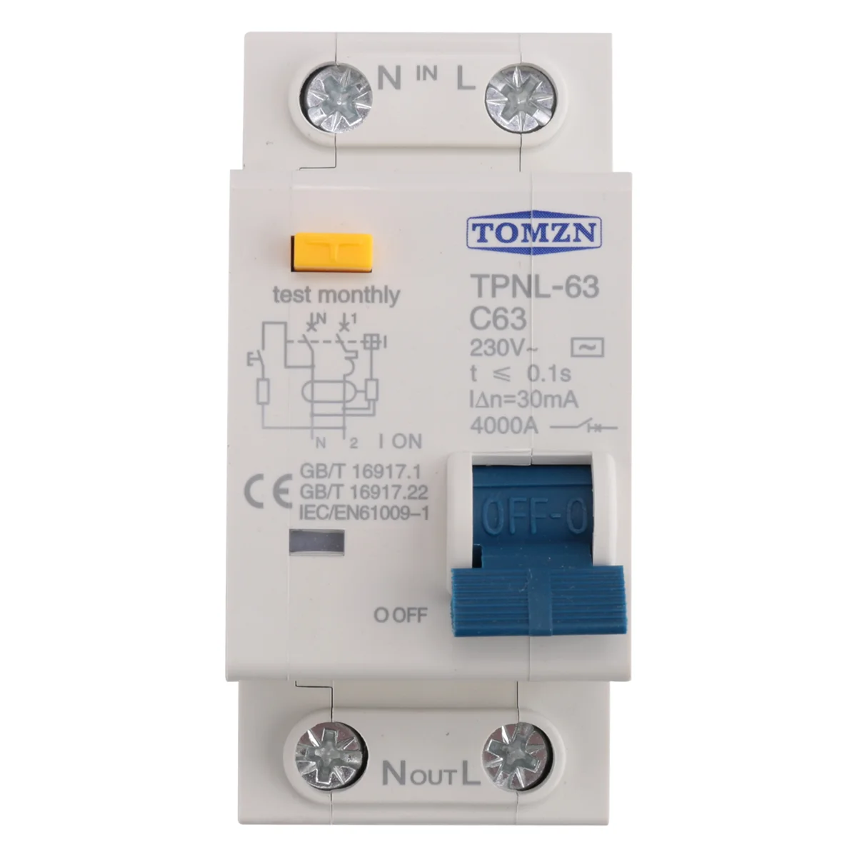 ABJS  TPNL DPNL 230V 1P+N Residual Current Circuit Breaker with over and Short Current Protection RCBO MCB, TPNL 63A