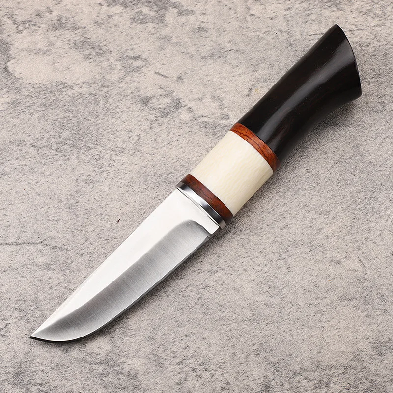 Sandalwood Handle Hunting Knife 5Cr13Mov Steel Sharp Fixed Blade Knife Outdoor Camping Survival Tool With Leather knife set