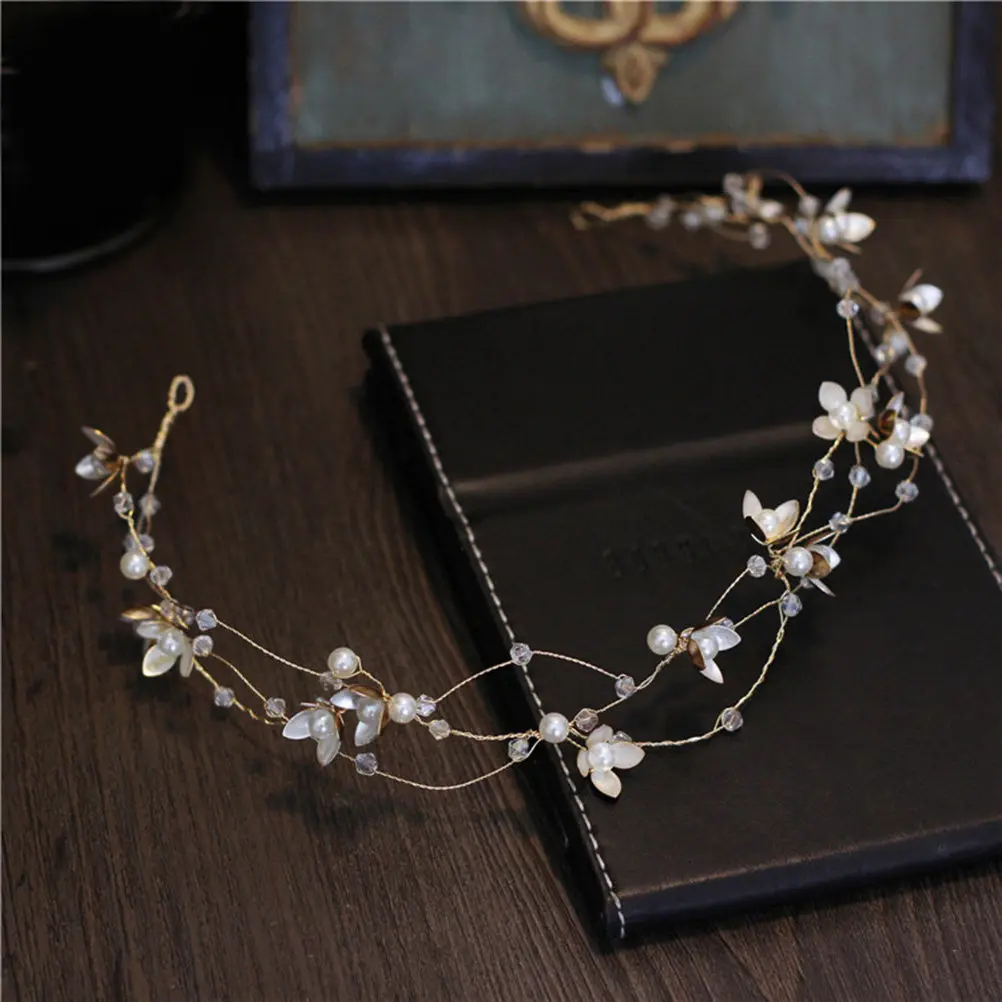 

Изящный свадебный головной убор: золотистая повязка на голову, украшенная кристаллами, для вечерних свадебных фотосессий, создания сказочного образа и на каждый день