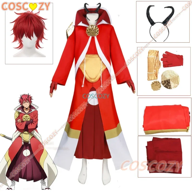 Anime That Time I Got Reincarnated as a Slime Benimaru Cosplay Costume Wig Halloween Red Uniform Full Set Cosplay Costume