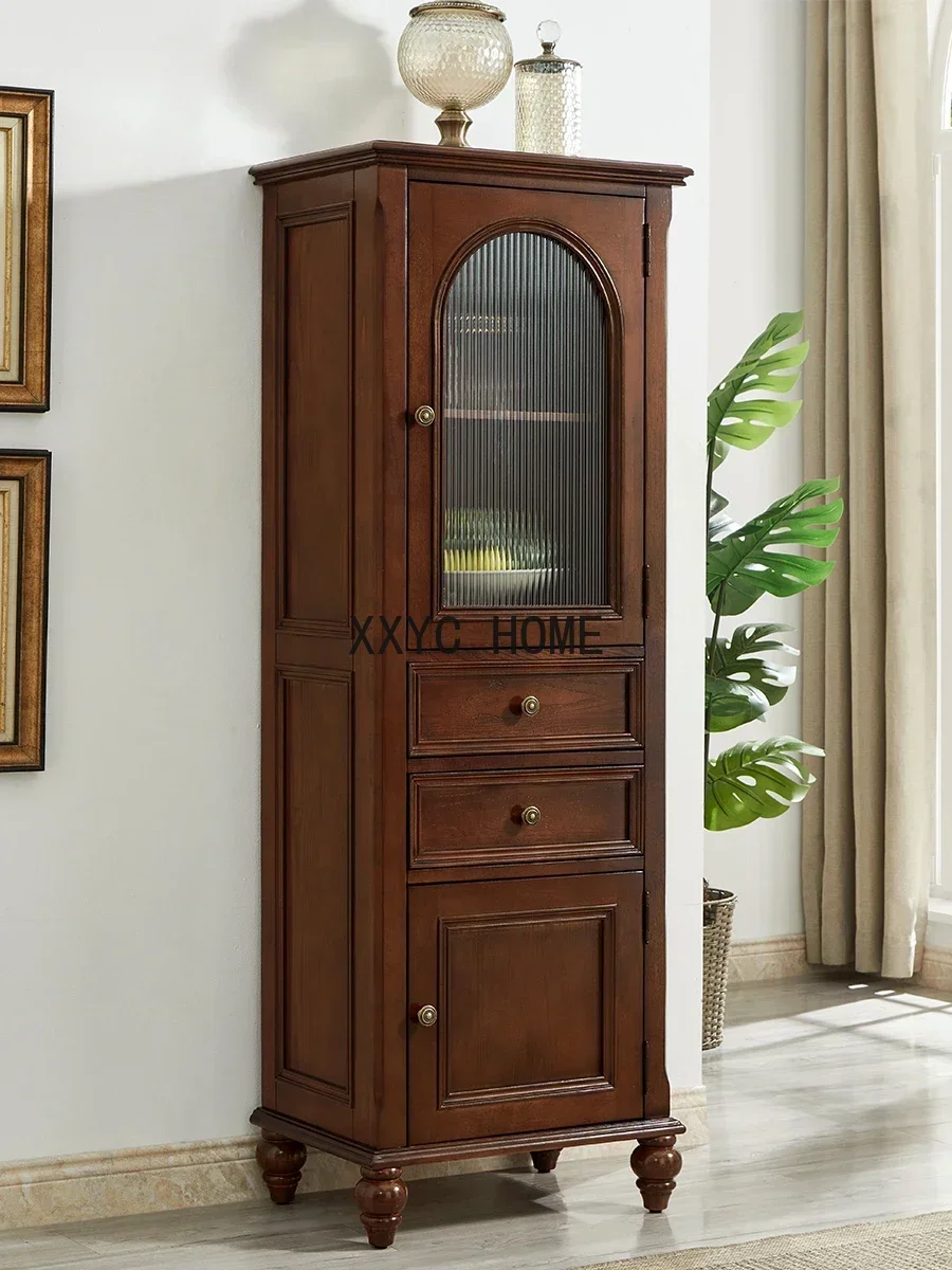 Solid Wood Wine Cabinet Vintage Distressed Clothes Closet Dining Side Super High Storage Cabinet