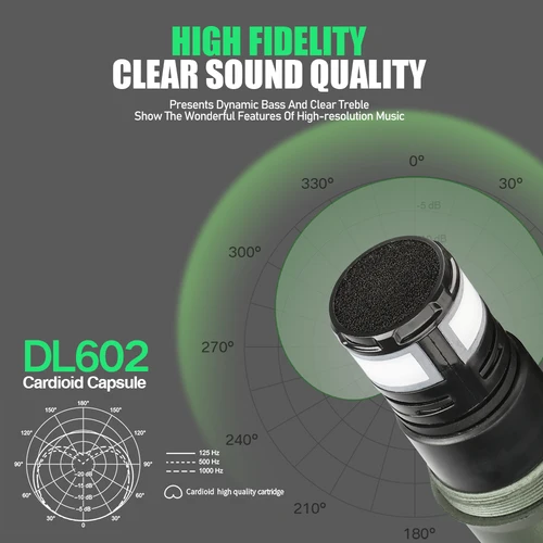 Imagen 2 del producto Micrófono con batería recargable, micrófono inalámbrico UHF de 2 canales, Frecuencia de ajuste dinámico de mano Dual para escenario 200 pies DL602