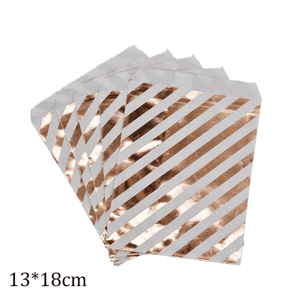 5pcs Cookies Candy Bags Rose Gold Party Favor Gift Bags Chevron Polka Dots Twill Stripe Pattern Paper Pouch Baking Supplies