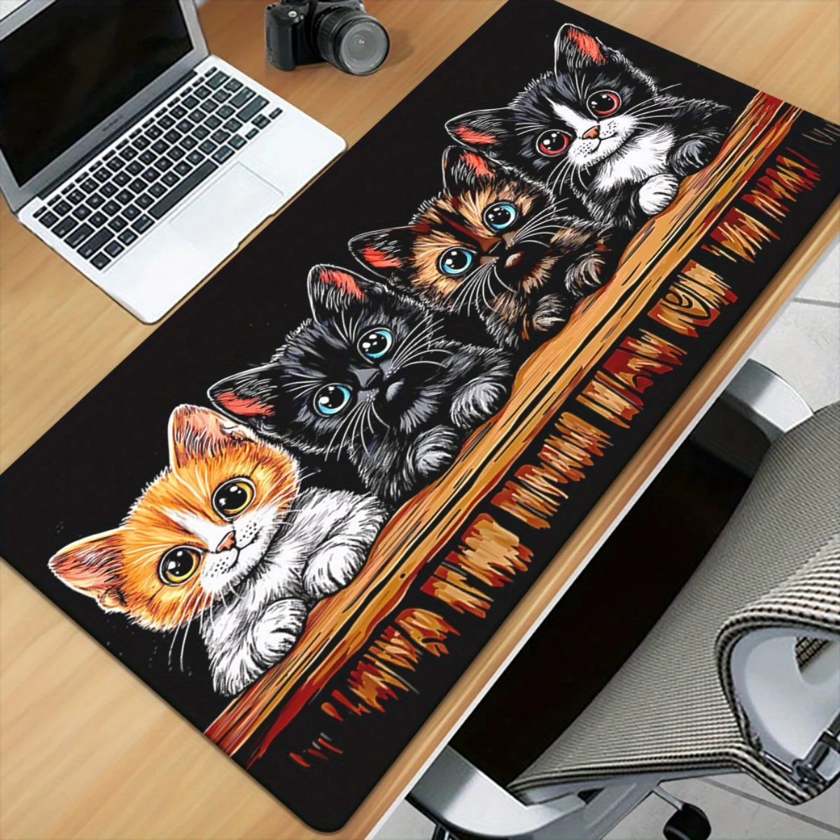 Cute Four Kittens On Shelf Rubber Desk Mat Gaming Mousepad For Office Computer Keyboard