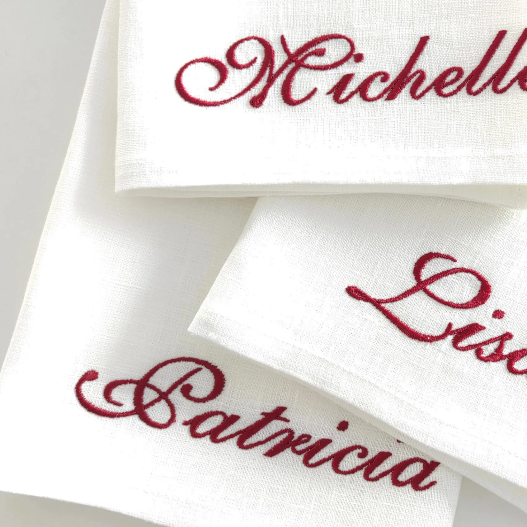 10 Personalized Napkins with Names |   Holiday Table Decorations, Reusable Tablecloths, Cotton and Linen Napkins, Custom Embroidered Table Napkins, Letter Embroidered Napkins, Logo Napkins, Hotel Linen Napkins, High-End Table Linens, Reusable, Pastoral/Light Luxury Style, Host Gifts, Table Setting, Weddings, Custom Wedding Tablecloths.
