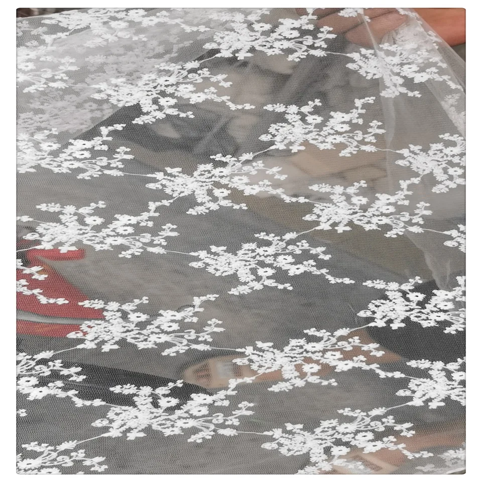 White Transparent Lace Garments Material Premium Embroidered Boning-Style Fabric for Fashion Dresses