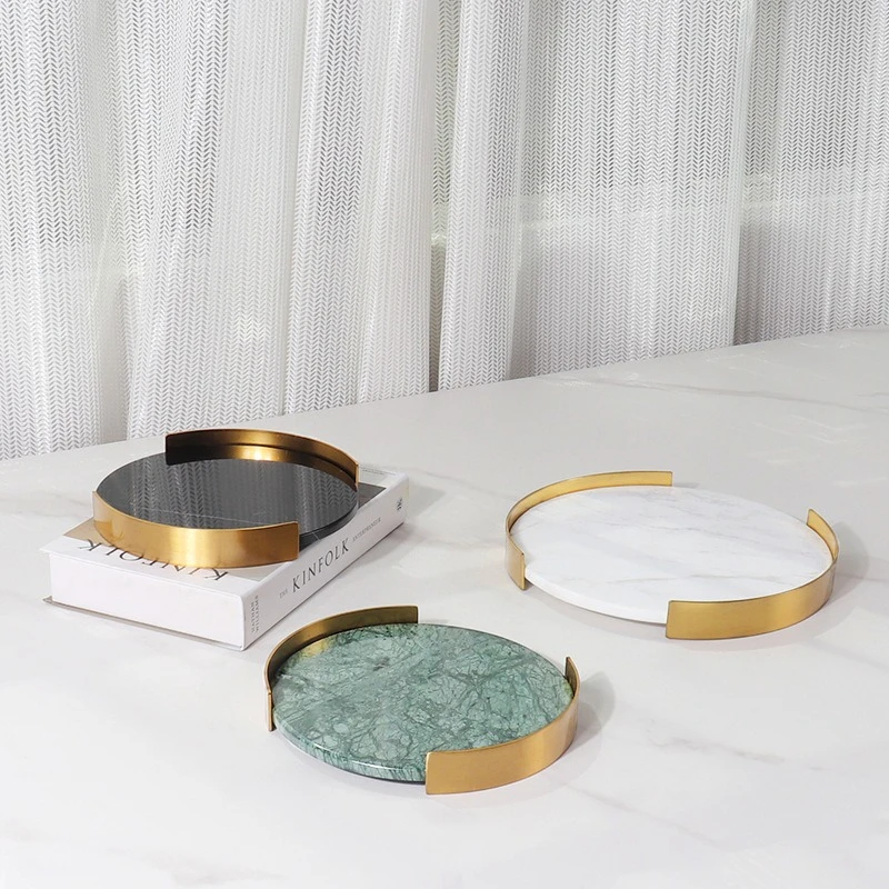 

Modern marble metal frame round tray, creative home dresser, cosmetics jewelry table