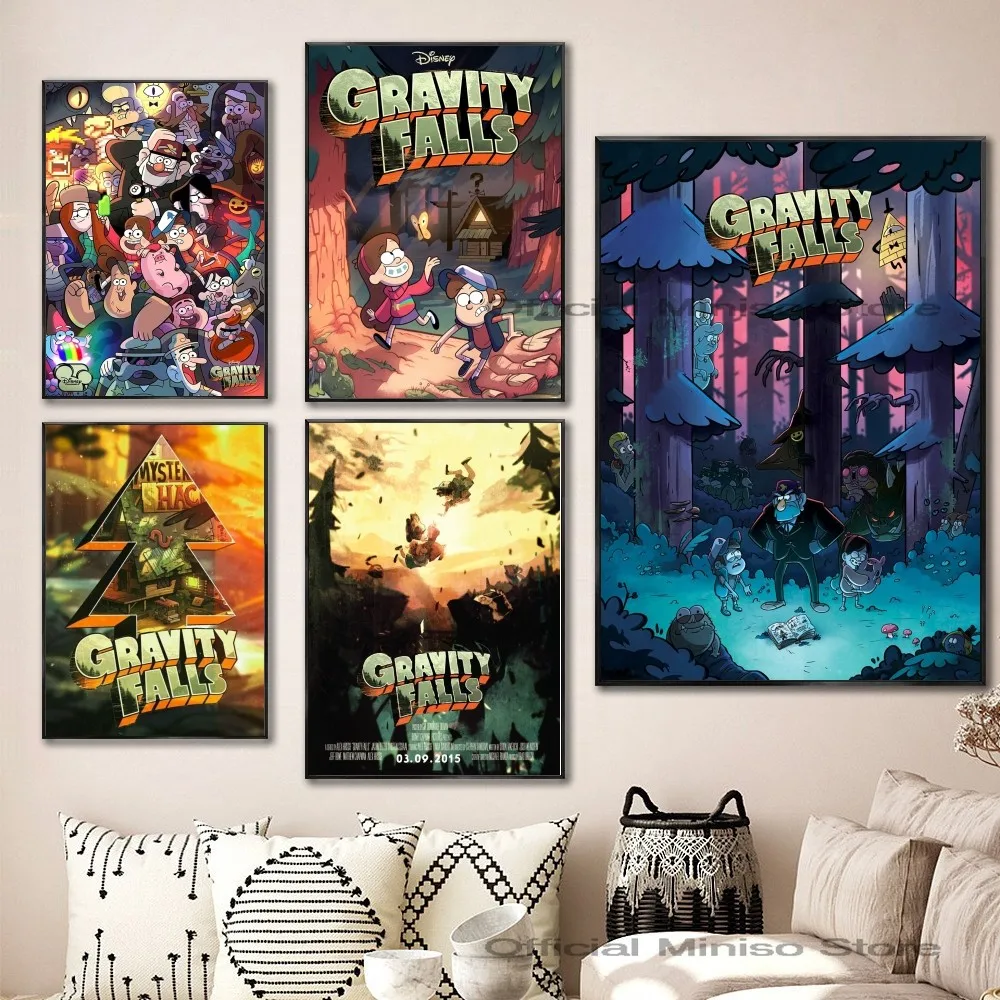 1pc Classic Gravity Falls Movie Poster Self-adhesive Art Waterproof Paper Sticker Coffee House Bar Room Wall Decor