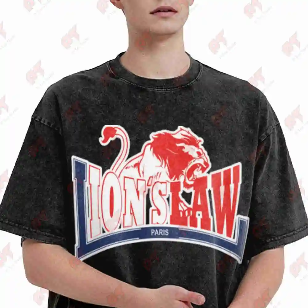 Lion's Law Lion Red White Vintage Washed Tee Pure Cotton T-Shirt