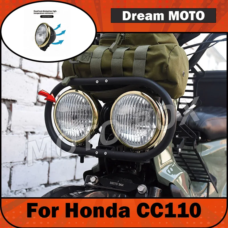 【Premium】For Honda CC110 modified with retro-style 4.5-inch round dual-headlight assembly, halogen headlights, and stainless ste