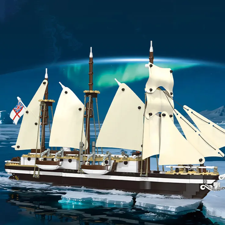 1229PCS Retro Marine Exploration Ship Building Blocks Boat Model Desktop Ornament Assembled Educational Toy Gift X78002