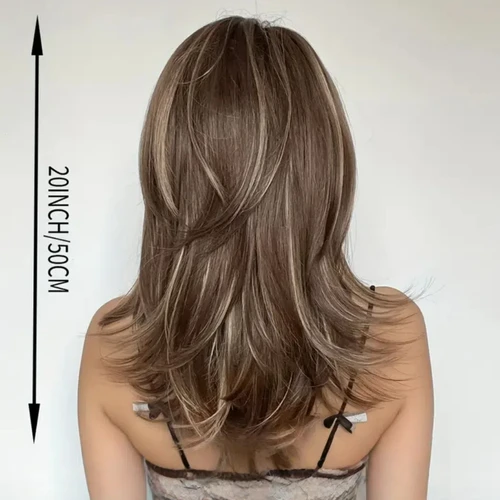 Imagen 2 del producto Glamoroso Marrón con reflejos dorados Peluca ondulada: peluca sintética resistente al calor para fiestas de Halloween, bodas en festivales de Navidad