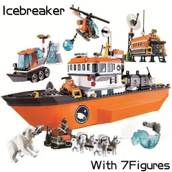 City Series Arctic lcebreaker Boat Building Blocks Snowmobile Motorcycle Airplane Ship Bricks Toys For Boys Birthday Gifts