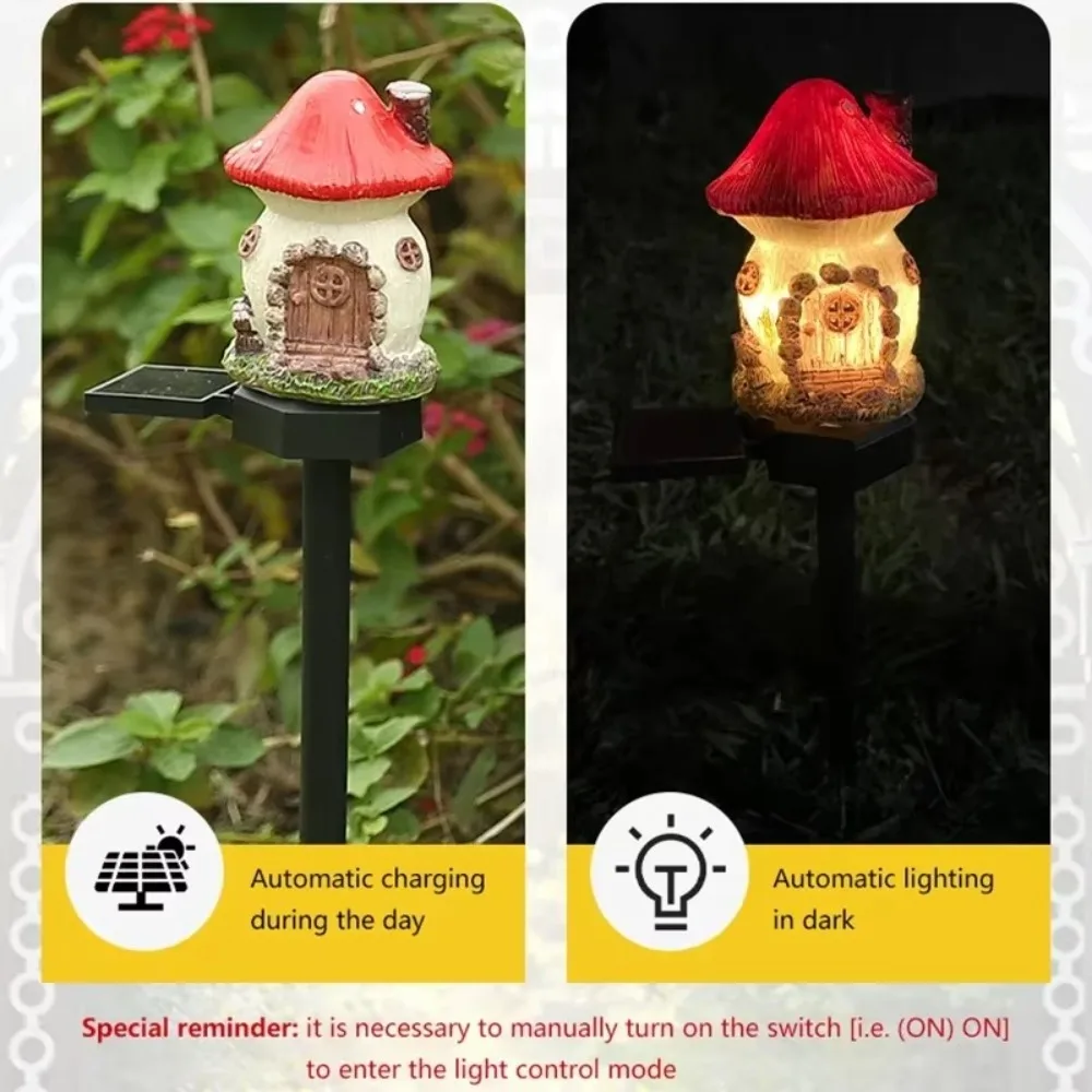 LED Solar Lawn Lights Multi Craft Miniature Fairy House Powered Outdoor Decor Garden Accessories Resin Cottage Christmas Lamp