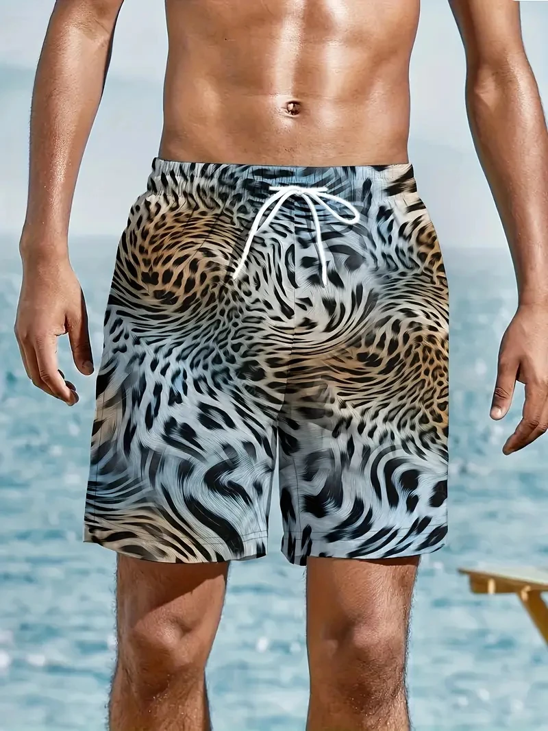 

Крутые шорты с 3D принтом и леопардовым принтом для мужчин, индивидуальные модные плавки, летние быстросохнущие повседневные пляжные шорты большого размера