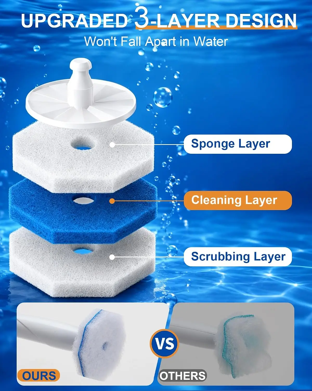 Toilet brush replacement head，5 times cleaning power，no shedding，instant foaming，fresh fragrance，suitable for bathroom cleaning