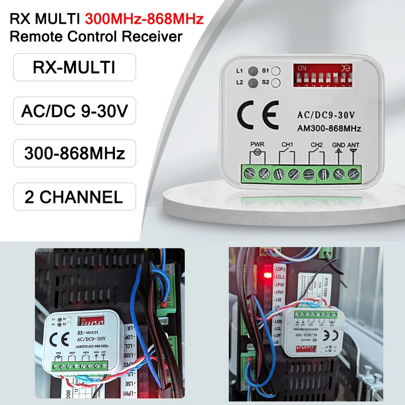 

Newest RX-MULTI Electric Gate Remote Control Receiver 300 to 868 MHz Switch Gate Controller AC/DC 9-30V Gate Controller Opener