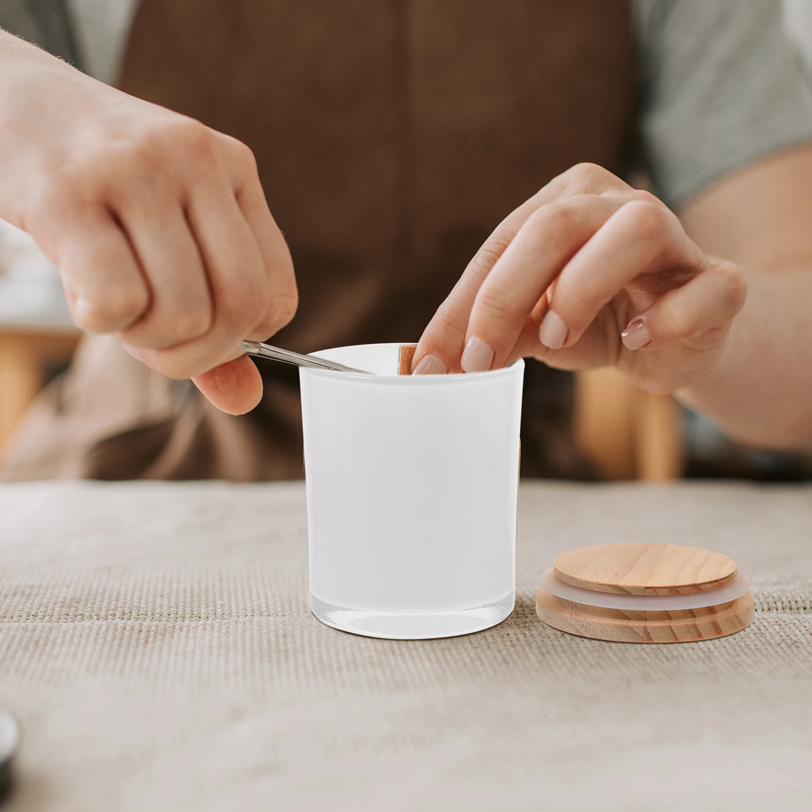 

1pcs Glass Jar With Lid Modern Wooden Top Design For Diy Making Holder Storage Creams Balms Salts Teas Beads