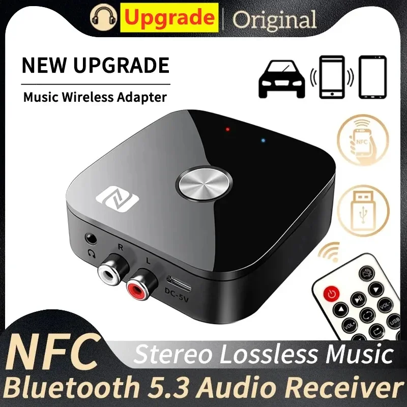 NFC Bluetooth 5.3 Audio Receiver 3.5mm AUX RCA Stereo Lossless HIFI Music Car Wireless Adapter USB U-Disk Play Remote Control