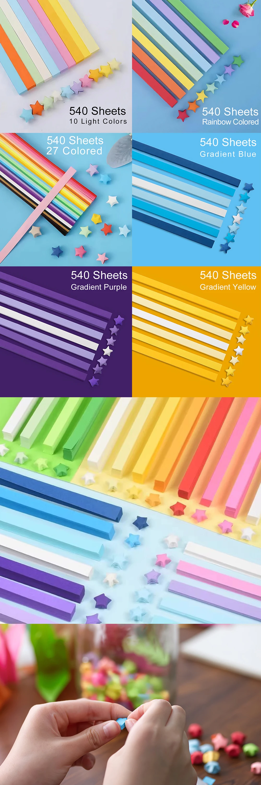540 Blatt/Packung Buntes Sternpapier DIY Doppelseitiges Regenbogenfarbenes Farbverlaufsfarbenes Origami Folding Lucky Star Papers Craft ZYF – Detail 2