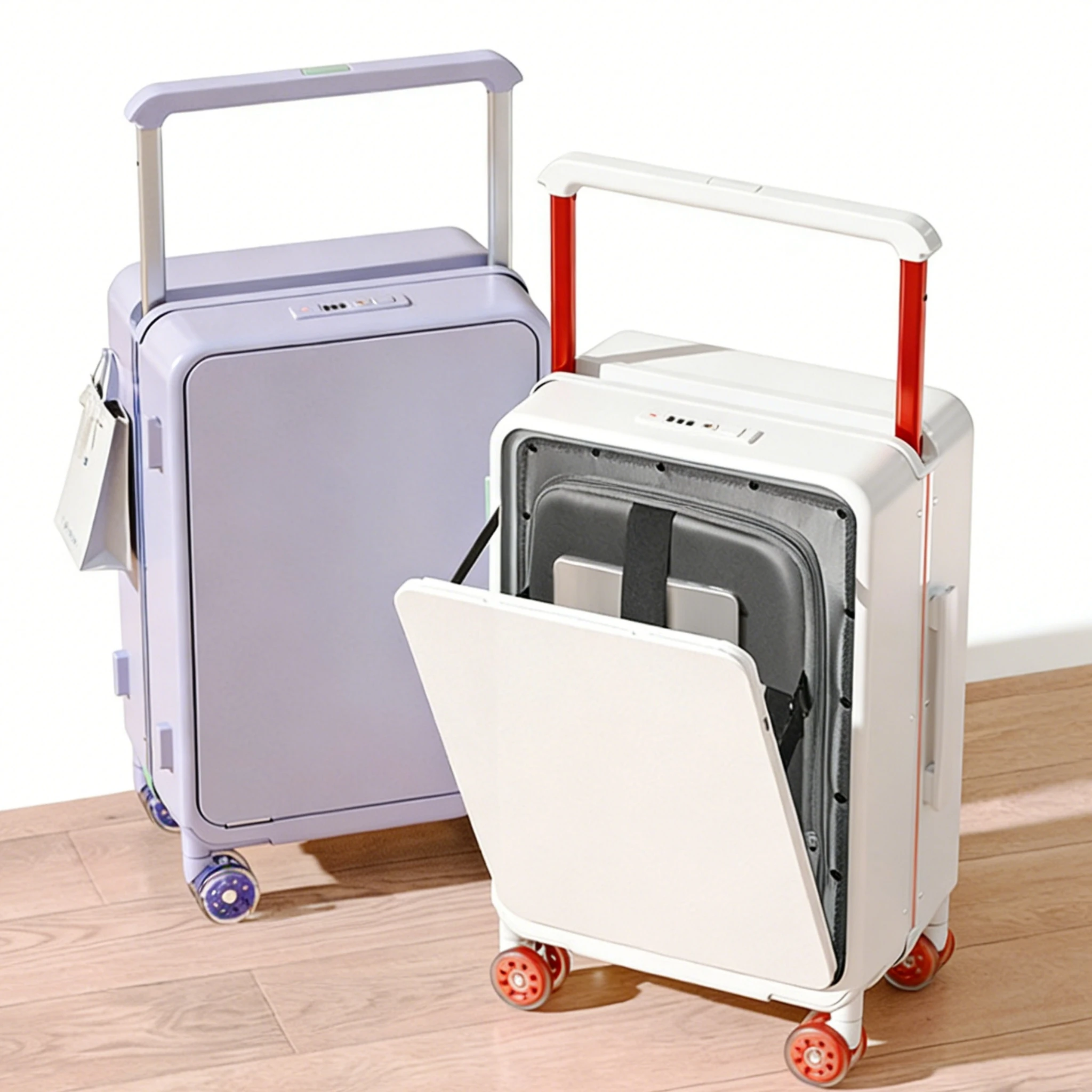 

Front Laptop Pocket Suitcase Wide Handle Travel Suitcase Men 20'' Carry-On Luggage Women PC Aluminum Frame Trolley Case 24''