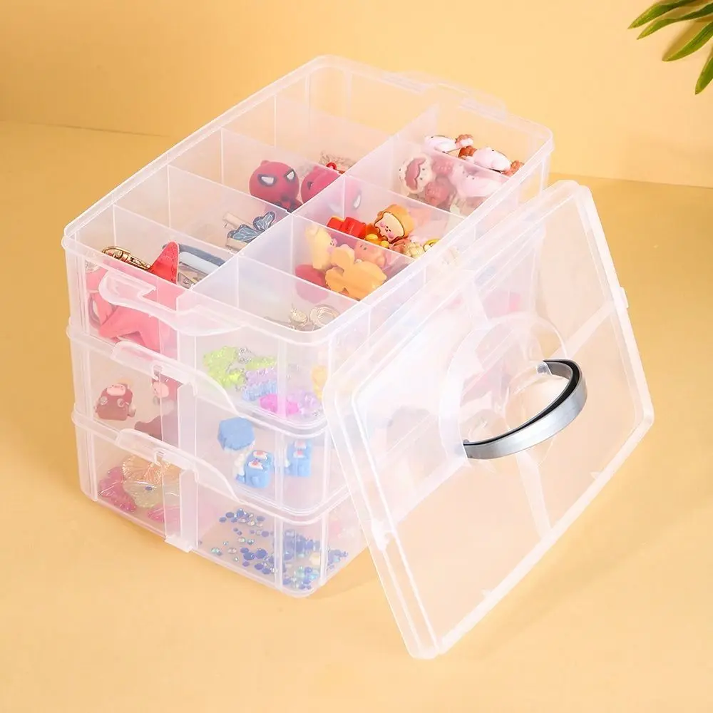 

3-layers Plastic Storage Box Detachable 18 Grids Jewelry Bead Storage Container Removable Adjustable Dividers Crafts Tool Case