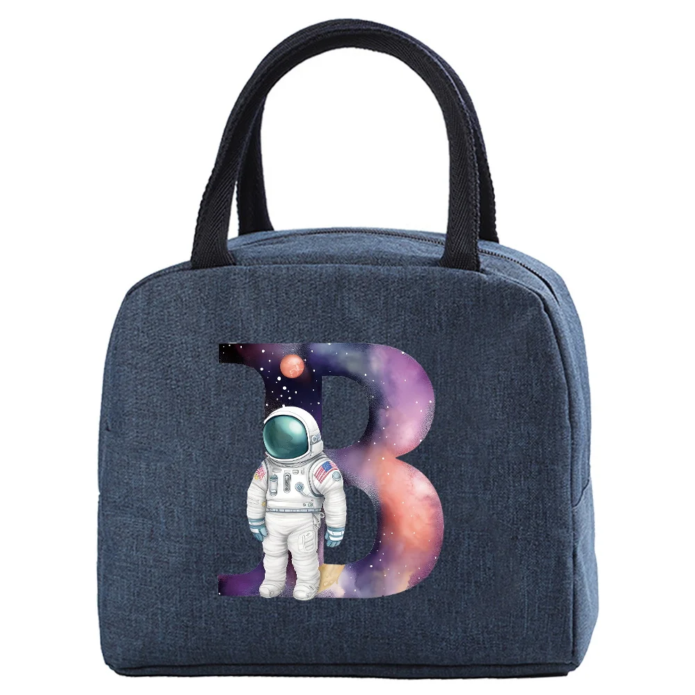 Fiambrera portátil con aislamiento térmico, bolsa Bento, bolso enfriador, contenedor de almacenamiento de alimentos, patrón de letras de astronauta