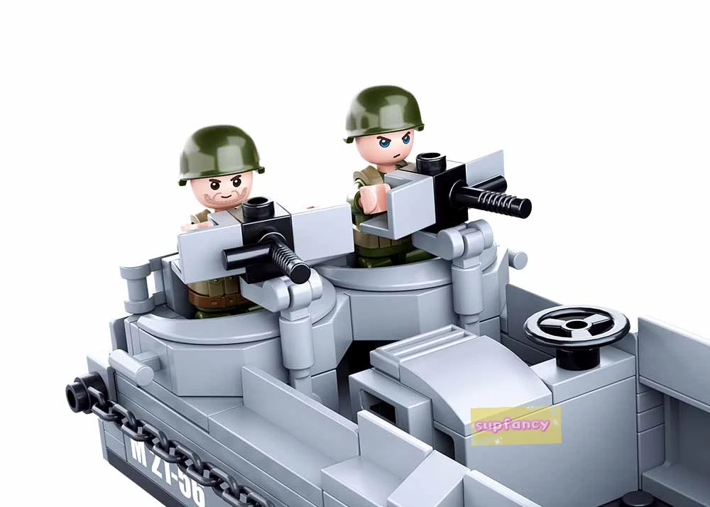 Sluban 182 Pieces DIY Bric MOC Building Set Military Transport Boat Model Building Blocks Kit with Soldier Figures  Toy for Kids