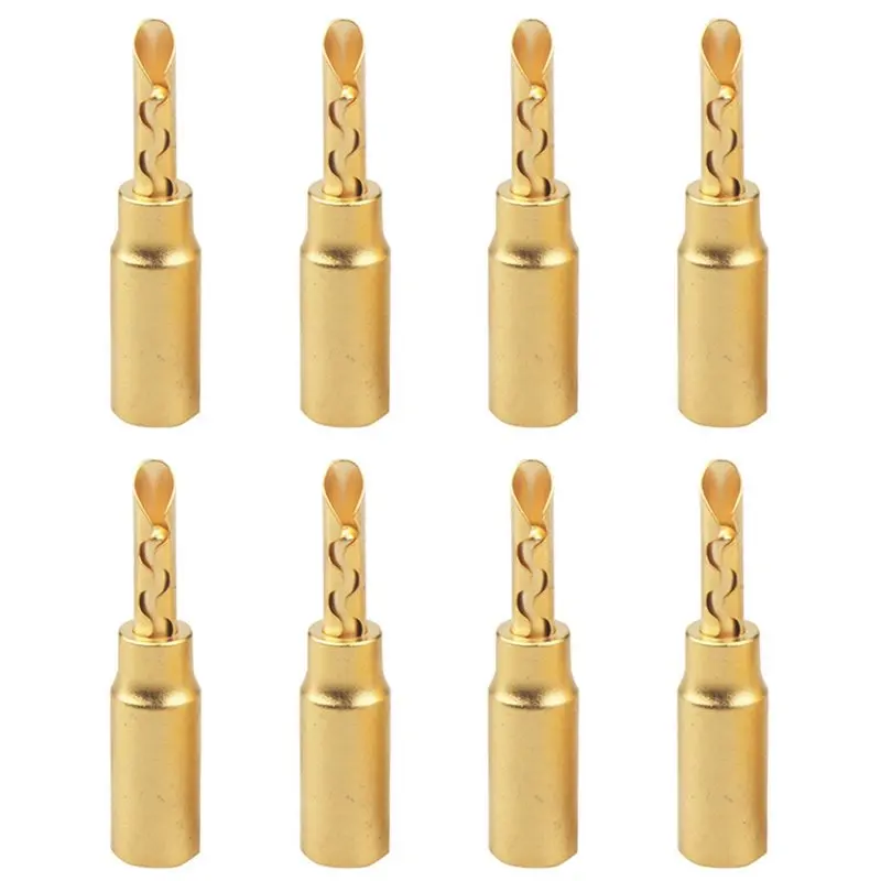 [B24B!】 Frosted Gold Plated Banana Plug 8 Pieces Copper Speaker Connector Solderless Amplifier Hifi Audio Adapter