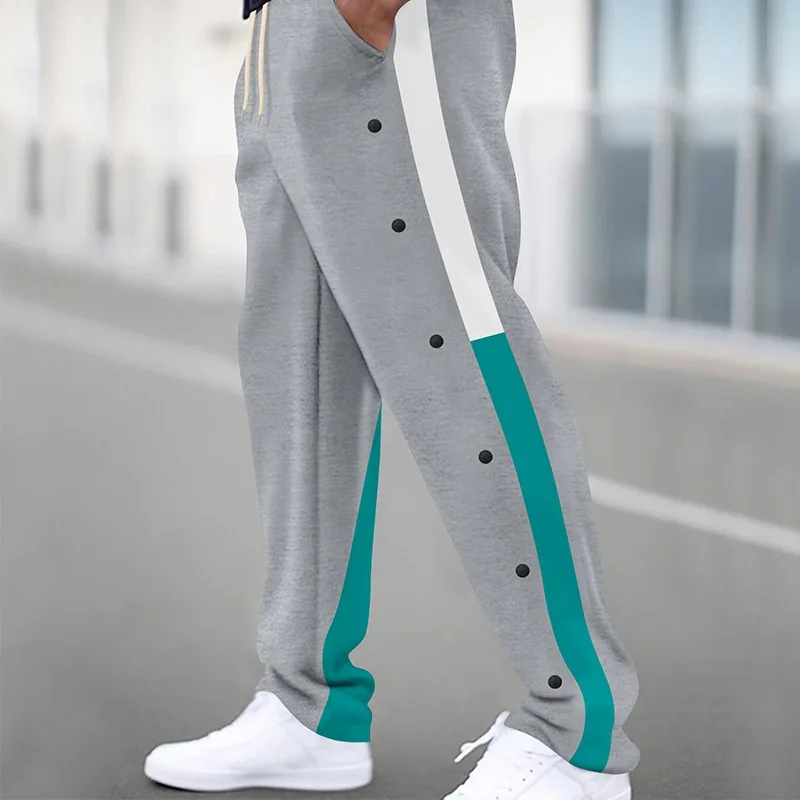 Men New Straight Pants Fashion Button Elastic Casual Trousers Spring Autumn Outdoor Breathable Comfort Pocket Sweat Pants Men