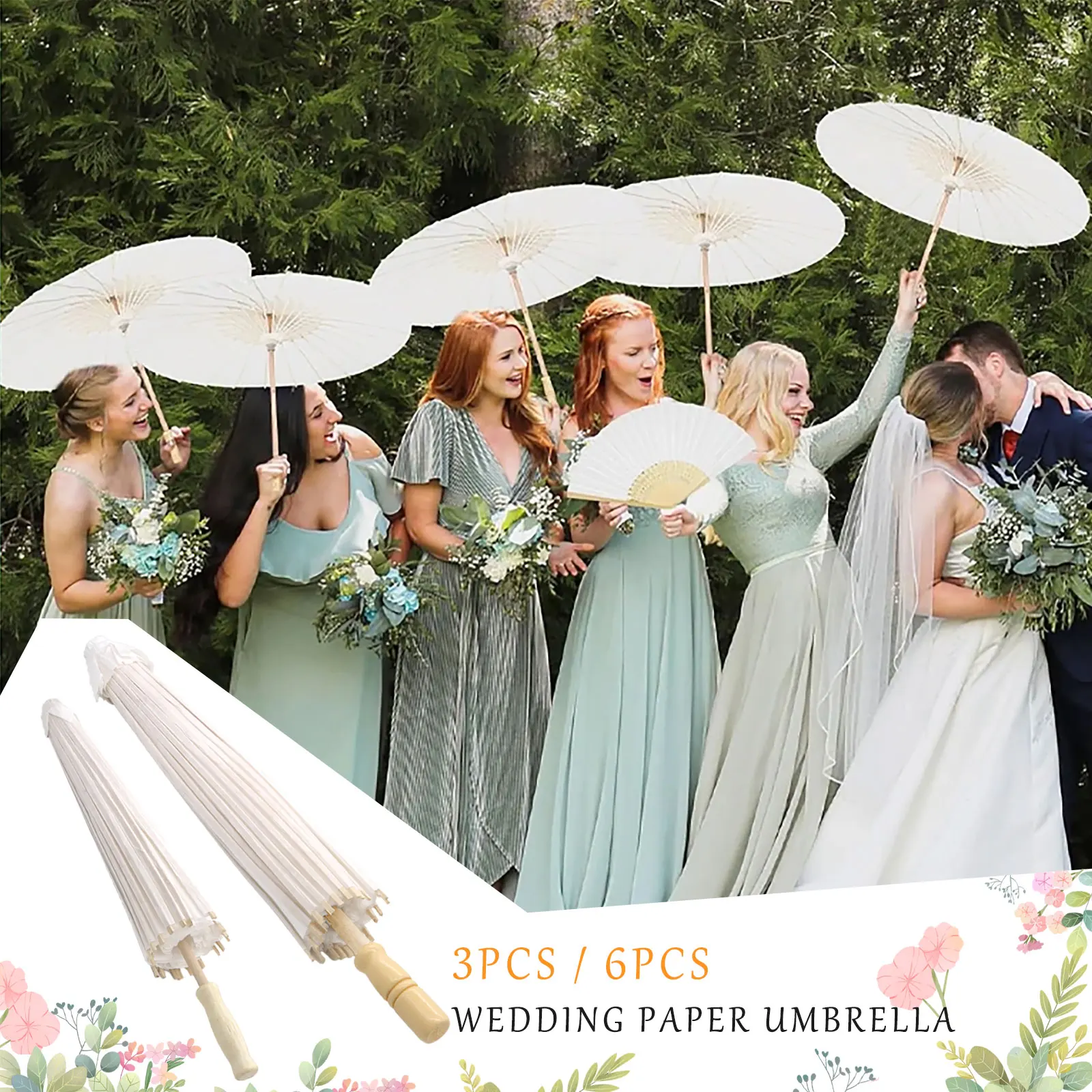 Sonnenschirm Regenschirme Hochzeit Foto Cosplay Prop Papier Holzgriff chinesische Vintage DIY white Regenschirm Sommer party Strand Dekor Geschenk