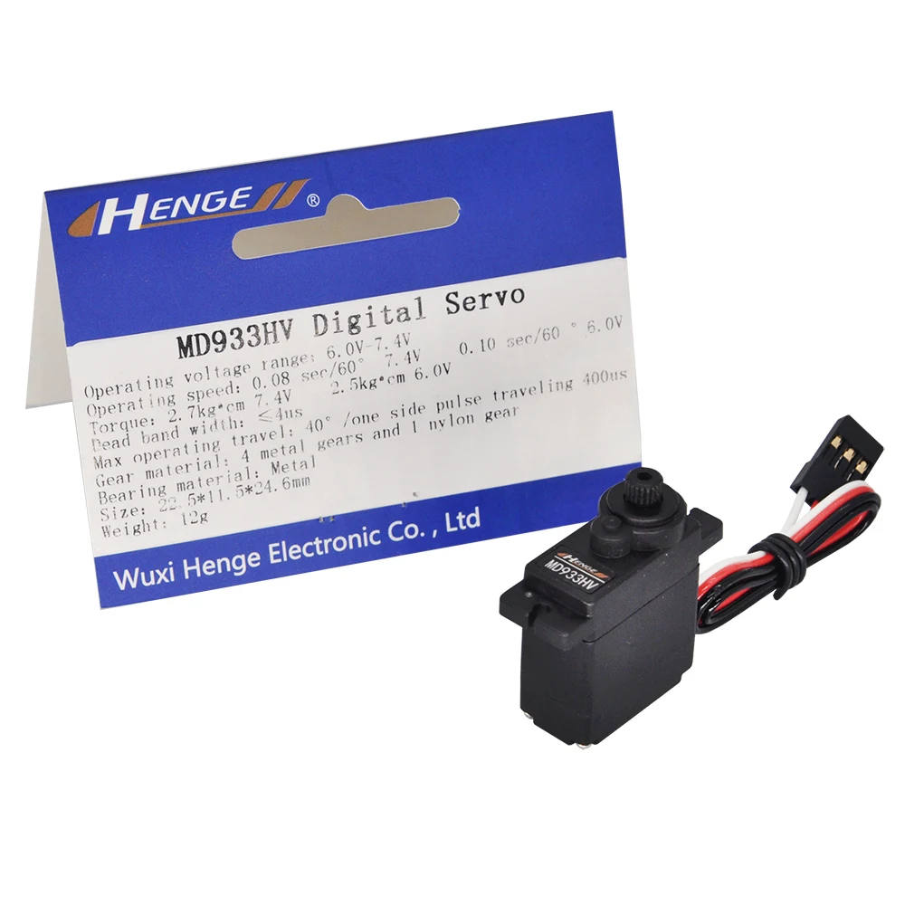 Henge-Digital Servo Motor para Modelo RC, SERVO 6.0V-7.4V, 2.7kg Torque, MD933HV