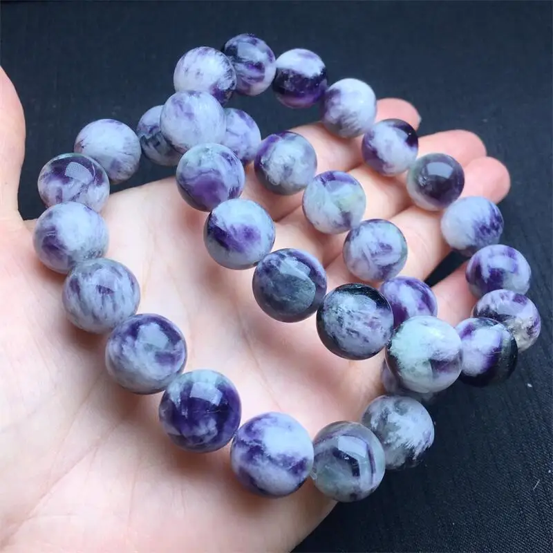 12MM Natural Feather Fluorite Quartz Bracelet Women Reiki Healing Fengshui Elastic Yoga Energy Wristband Jewelry Gift 1PCS