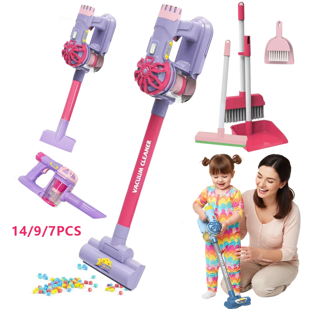 Kids Vacuum Cleaner Toy Electric Realistic Pretend Play Housekeeping Cleaning Set Educational Gift for Toddlers Boys Girls