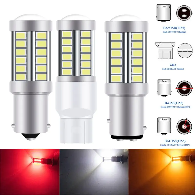 2pcs PY21W P21 5W 1156 Ba15s 1157 Bay15d 33 SMD Led Car Flash Brake Bulbs Lights Reverse Parking Lamps