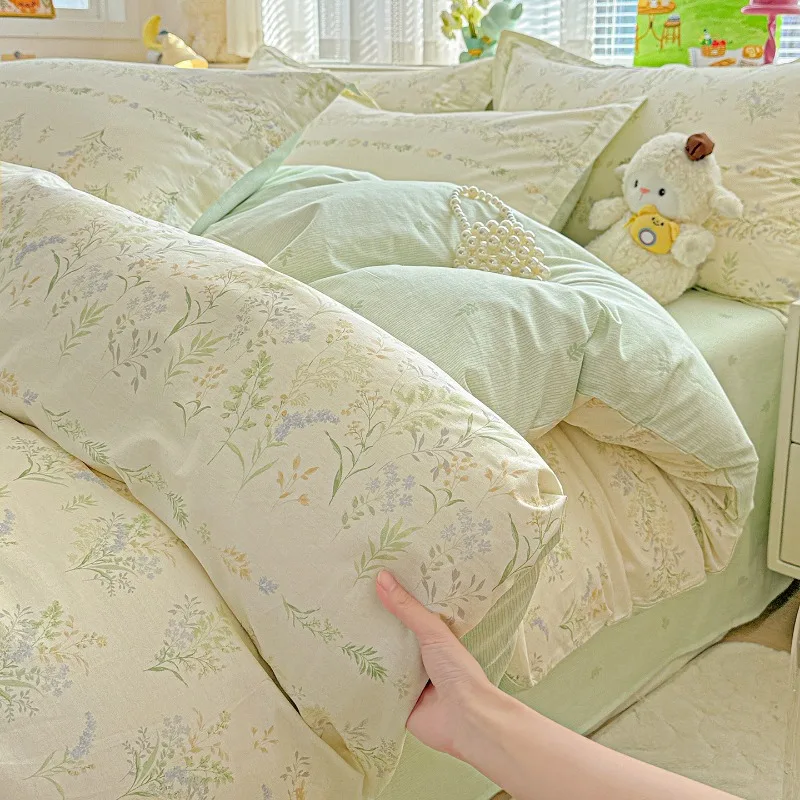 Cotton printing four-piece set, bed sheet quilt cover, four-season student dormitory single three-piece set - view 4