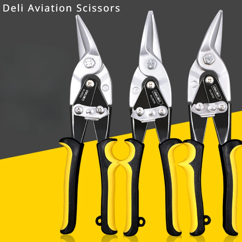 DELI Aviation Scissor Tin Snips Metal Sheet Cutting Snip Cutter Multi-directional Scissors Industrial Professional Hand Tool
