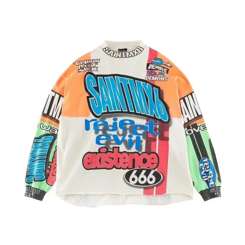 

Футболка с длинными рукавами Saint Michael Handsome в мотоциклетном стиле для мужчин и женщин