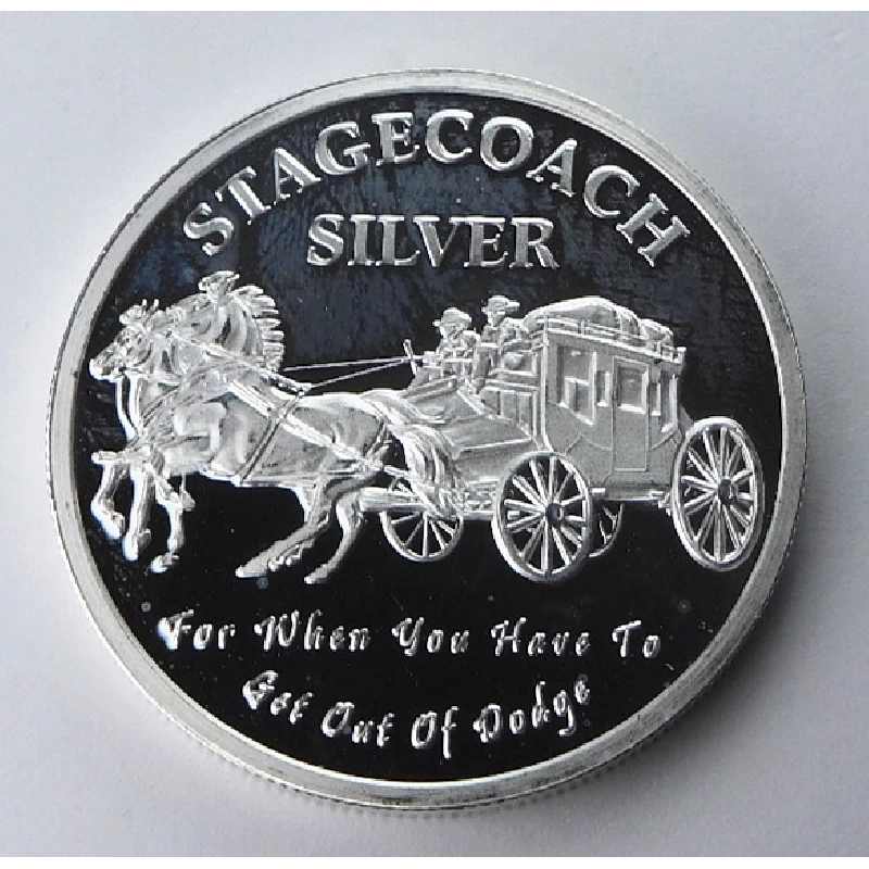 

1 oz .999 Fine Silver Commemorative Coin - Stagecoach 'Get Out Of Dodge' Theme for Memorial & Decor