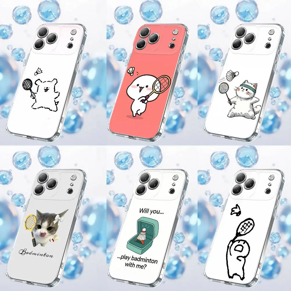 

Badminton Cartoon Phone Case For iPhone 14,11,15,17,13,12,16,Plus,E,Air,Pro,Max,Mini Transparent Cover