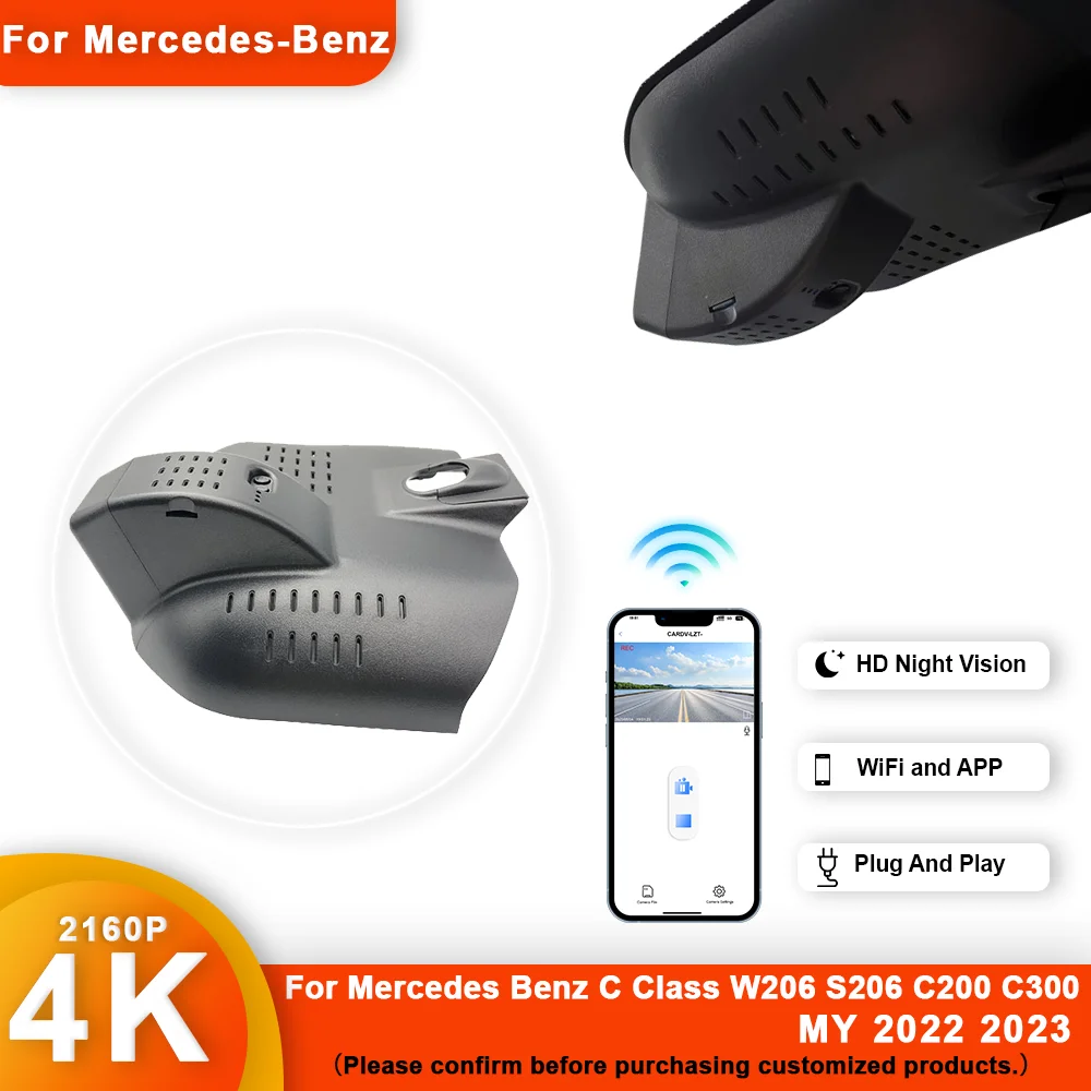 

4K HD Wifi Car Video Recorder Dash Cam Camera For Mercedes Benz C Class W206 S206 C200 C300 2022 2023 DashCam Dvr